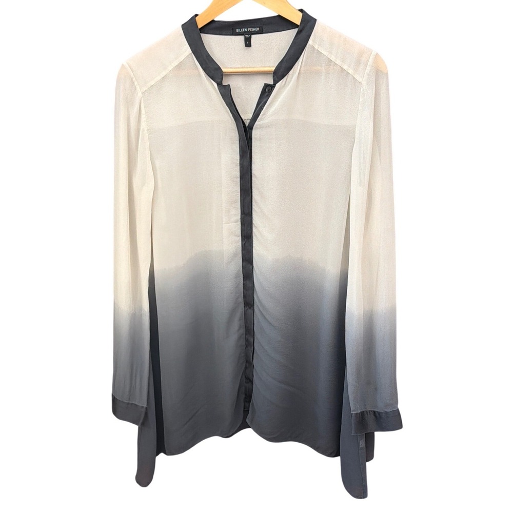 Eileen Fisher Silk Ombre Blouse Quiet Luxury Minimalist Sophisticated S Neutral